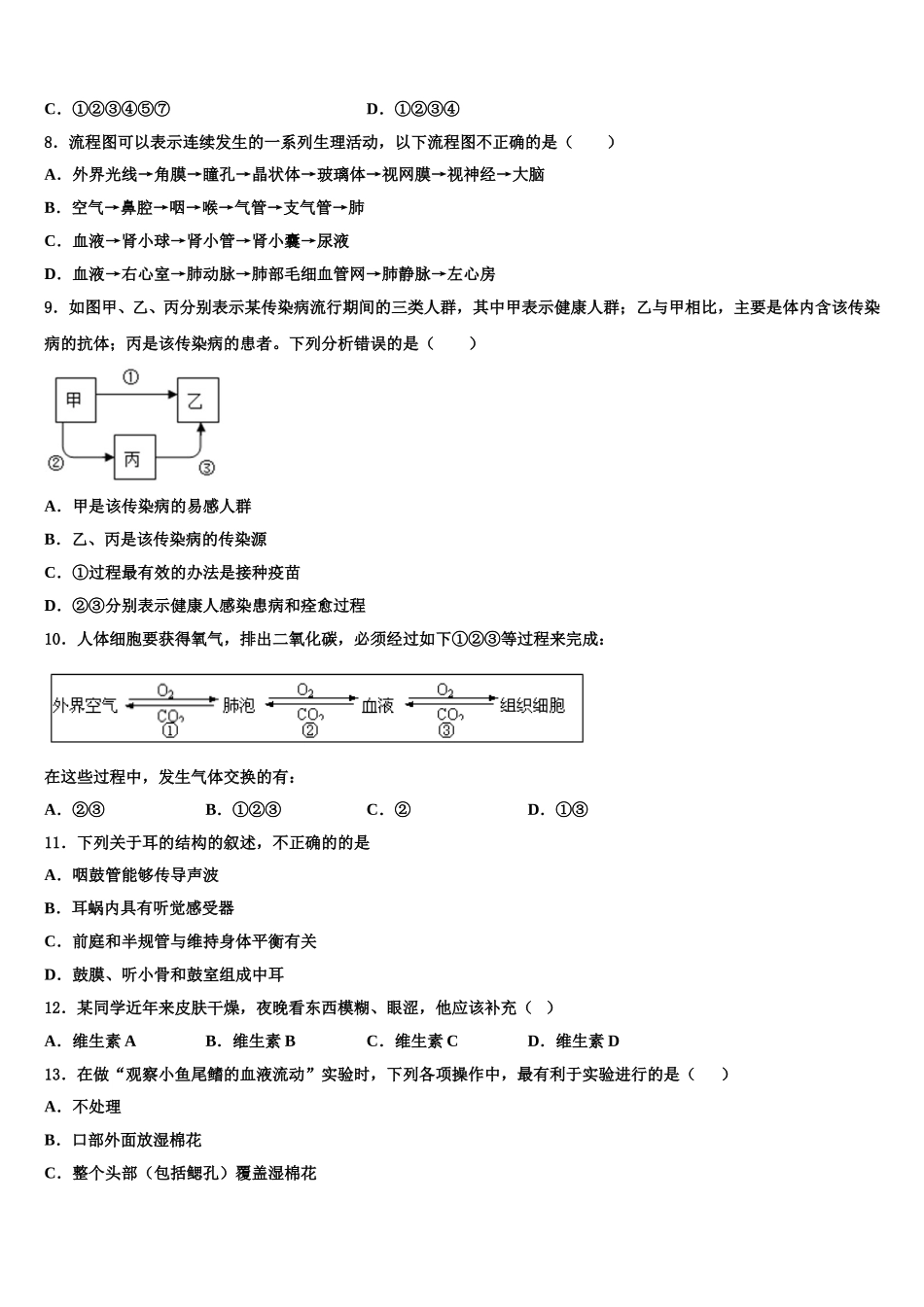 2024-2025学年新疆沙湾县生物七下期末质量检测模拟试题含解析_第2页