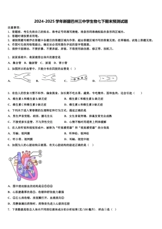 2024-2025学年新疆巴州三中学生物七下期末预测试题含解析