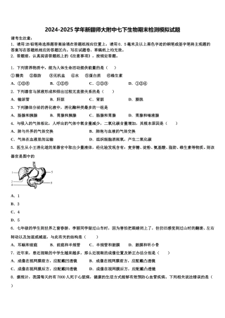 2024-2025学年新疆师大附中七下生物期末检测模拟试题含解析
