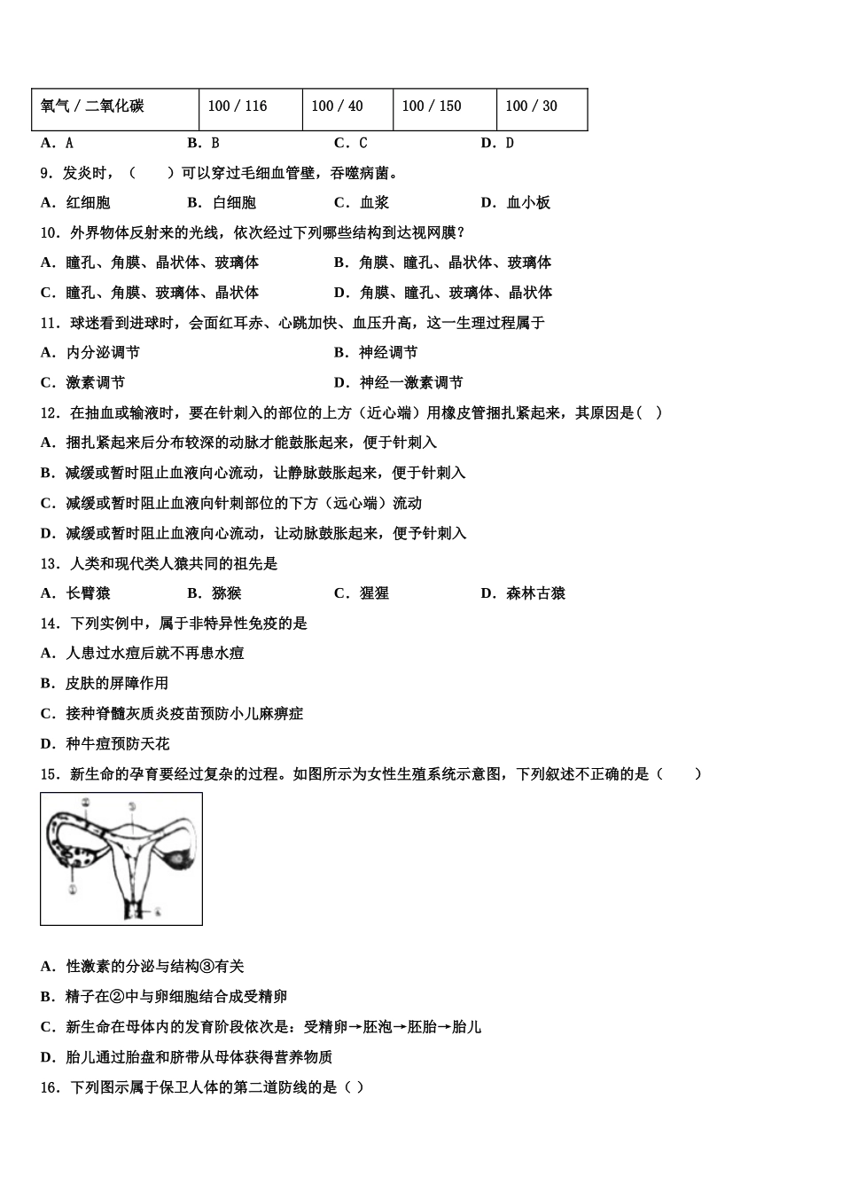 2025年山西省朔州市怀仁市生物七下期末达标检测模拟试题含解析_第2页