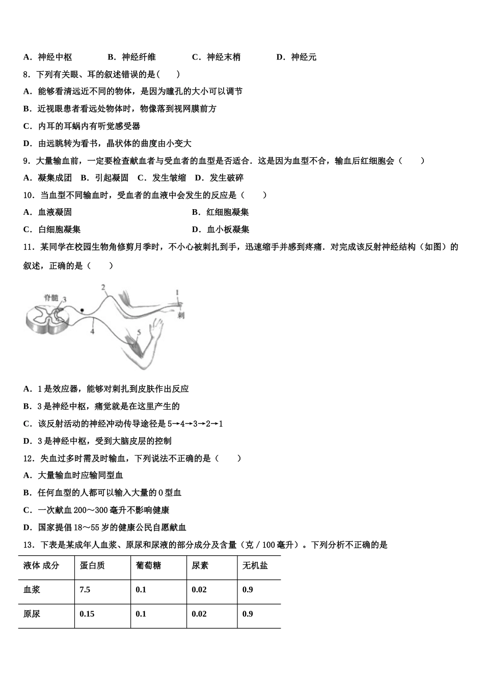 山西省朔州地区2024-2025学年七年级生物第二学期期末复习检测模拟试题含解析_第2页