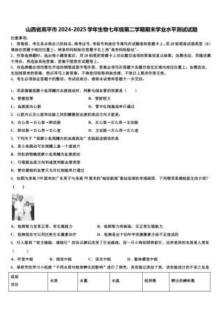 山西省高平市2024-2025学年生物七年级第二学期期末学业水平测试试题含解析