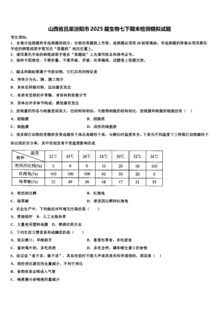 山西省吕梁汾阳市2025届生物七下期末检测模拟试题含解析