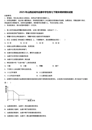 2025年山西运城市运康中学生物七下期末调研模拟试题含解析