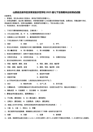 山西省吕梁市区改革实验示范学校2025届七下生物期末达标测试试题含解析