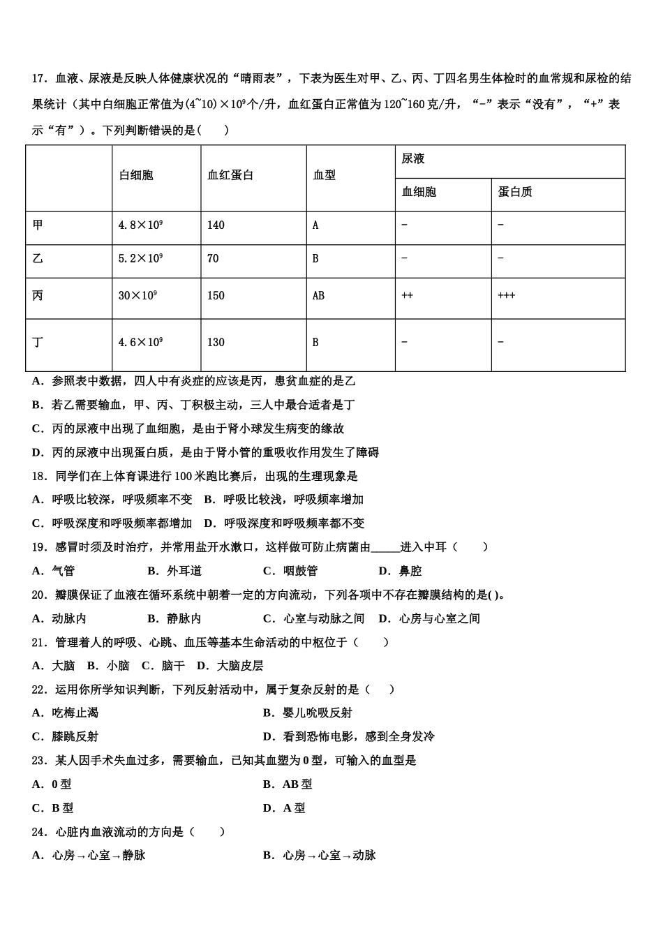 山西省乡宁县2025届七下生物期末联考模拟试题含解析_第3页