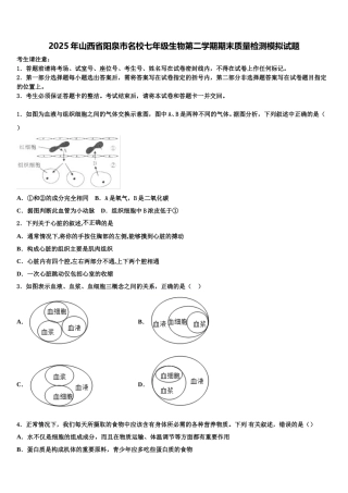 2025年山西省阳泉市名校七年级生物第二学期期末质量检测模拟试题含解析