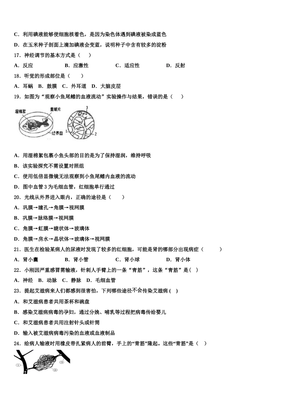 山西省乡宁县2024-2025学年生物七下期末质量检测试题含解析_第3页