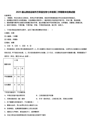 2025届山西省运城市万荣县生物七年级第二学期期末经典试题含解析