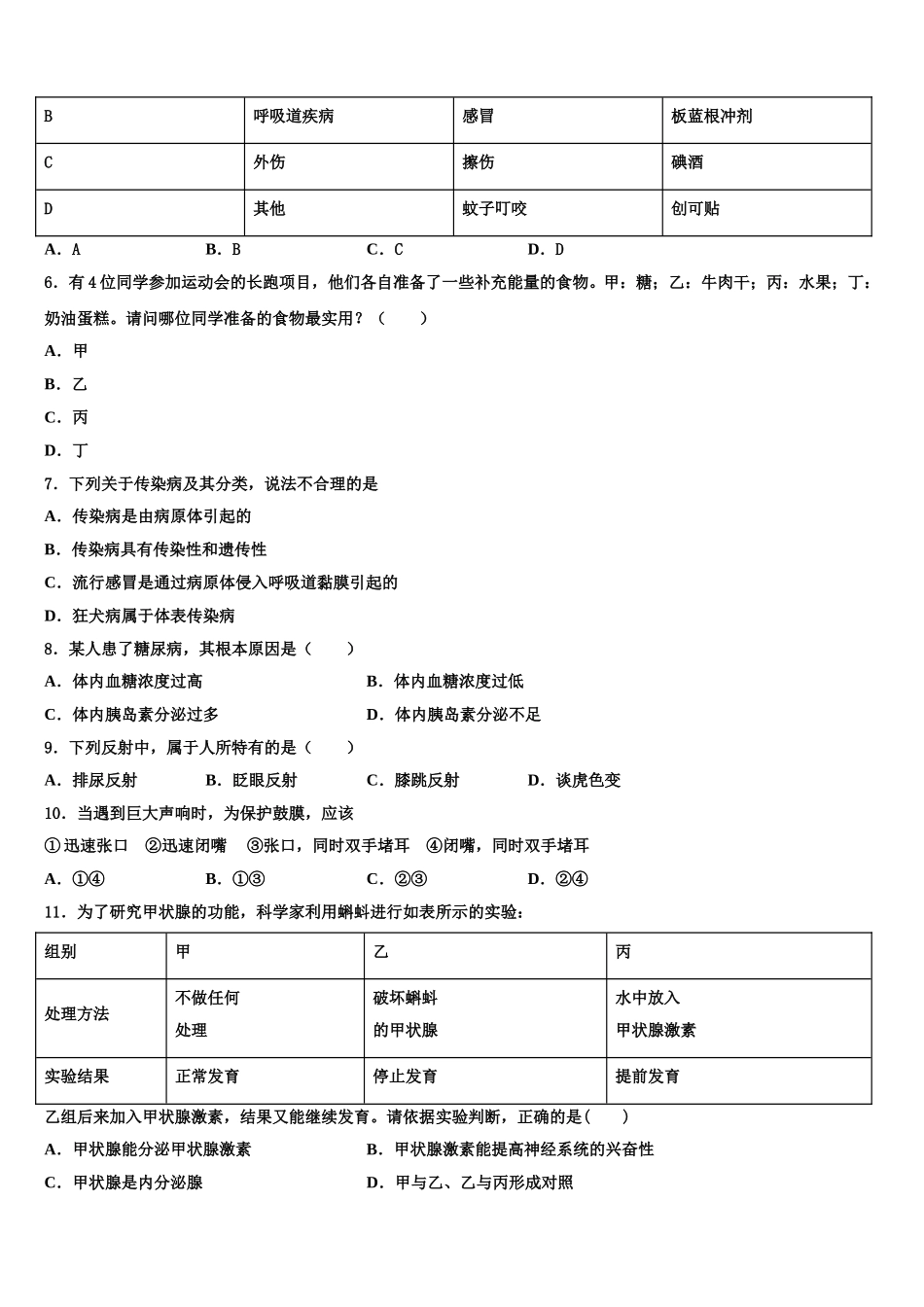 2025届山西运城东康中学七下生物期末统考模拟试题含解析_第2页