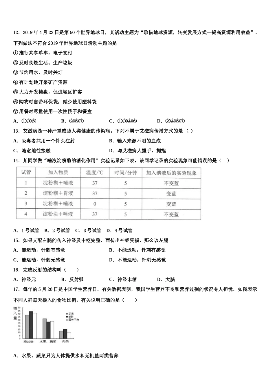 2024-2025学年山西省九级生物七年级第二学期期末调研试题含解析_第3页