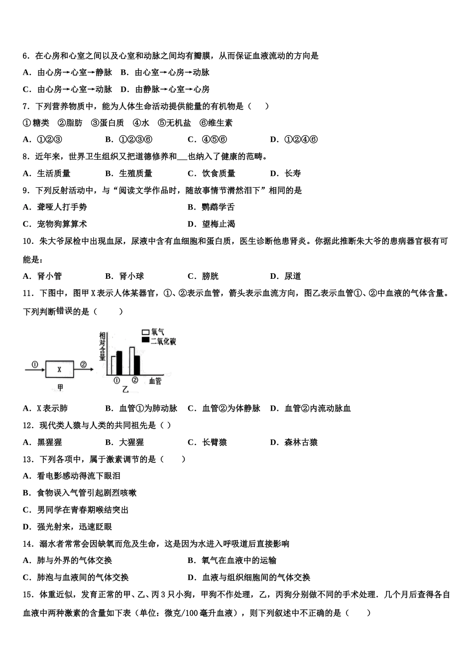2025年山西省忻州市定襄中学七下生物期末达标检测模拟试题含解析_第2页