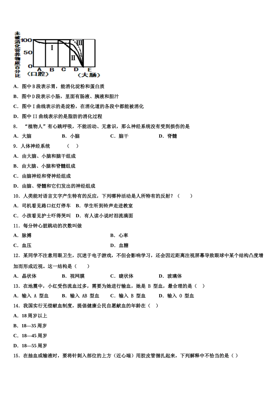 山西省朔州市朔城区第四中学2025届七下生物期末达标检测试题含解析_第2页