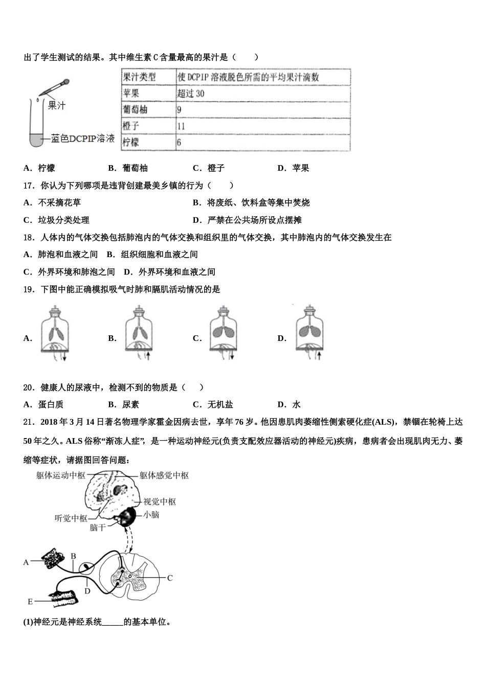 山西省运城中学校2025年生物七年级第二学期期末检测模拟试题含解析_第3页