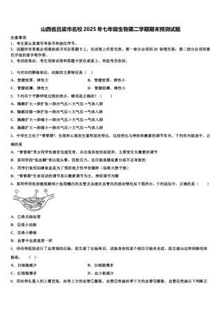 山西省吕梁市名校2025年七年级生物第二学期期末预测试题含解析