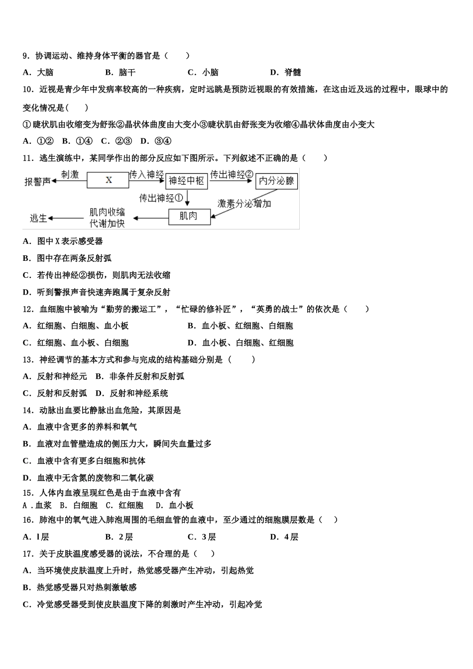 2024-2025学年山西省重点中学七下生物期末综合测试模拟试题含解析_第2页