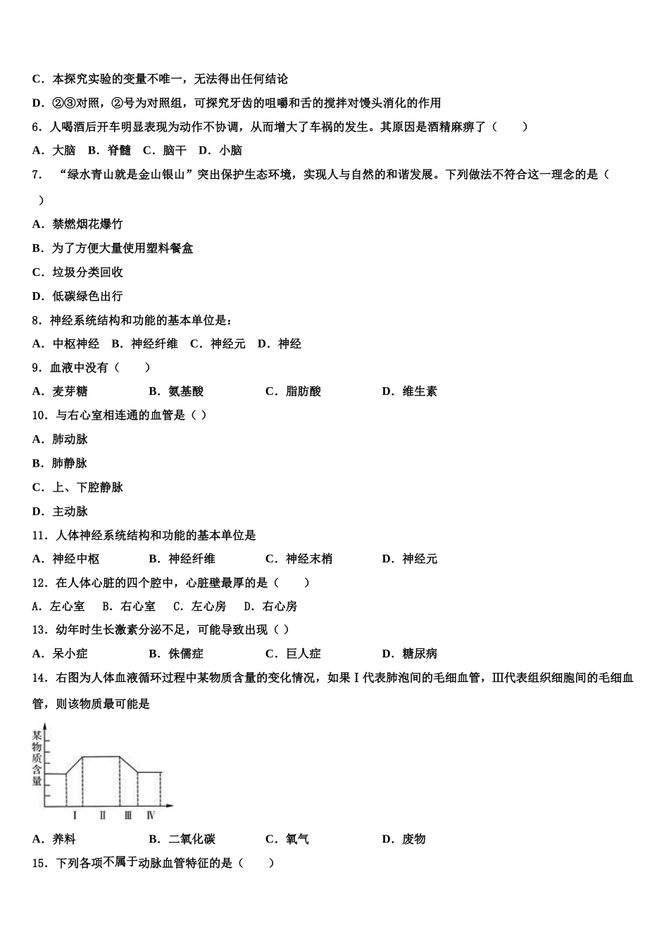 2025届山西大附中生物七下期末调研模拟试题含解析_第2页