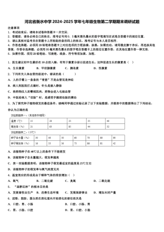 河北省衡水中学2024-2025学年七年级生物第二学期期末调研试题含解析
