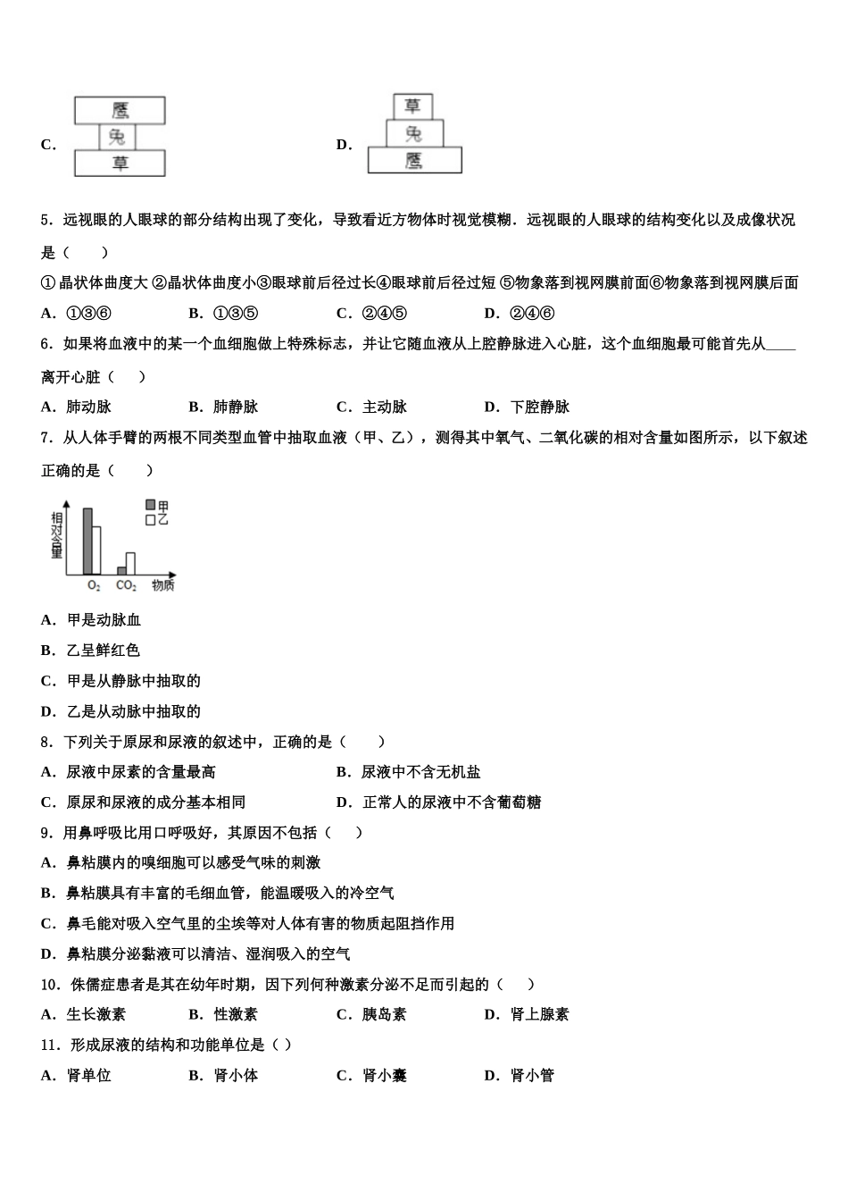 2025届河北省石家庄创新国际学校七下生物期末教学质量检测试题含解析_第2页