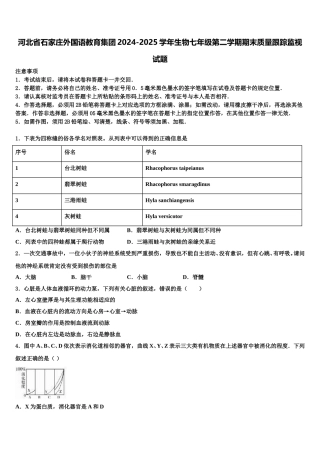 河北省石家庄外国语教育集团2024-2025学年生物七年级第二学期期末质量跟踪监视试题含解析