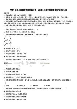 2025年河北省石家庄新乐县联考七年级生物第二学期期末联考模拟试题含解析