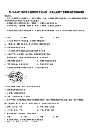 2024-2025学年河北省保定市乐凯中学七年级生物第二学期期末检测模拟试题含解析
