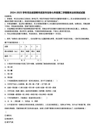 2024-2025学年河北省邯郸市武安市生物七年级第二学期期末达标测试试题含解析