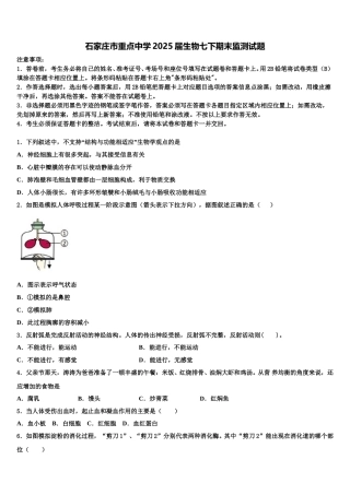 石家庄市重点中学2025届生物七下期末监测试题含解析