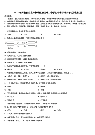 2025年河北石家庄市新华区第四十二中学生物七下期末考试模拟试题含解析