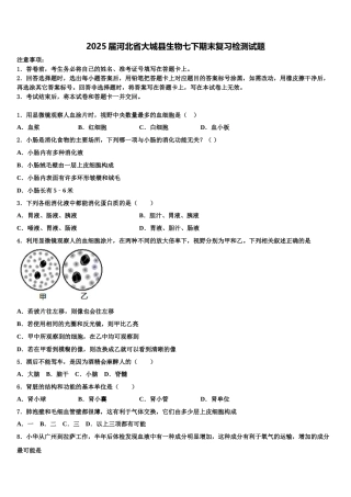 2025届河北省大城县生物七下期末复习检测试题含解析
