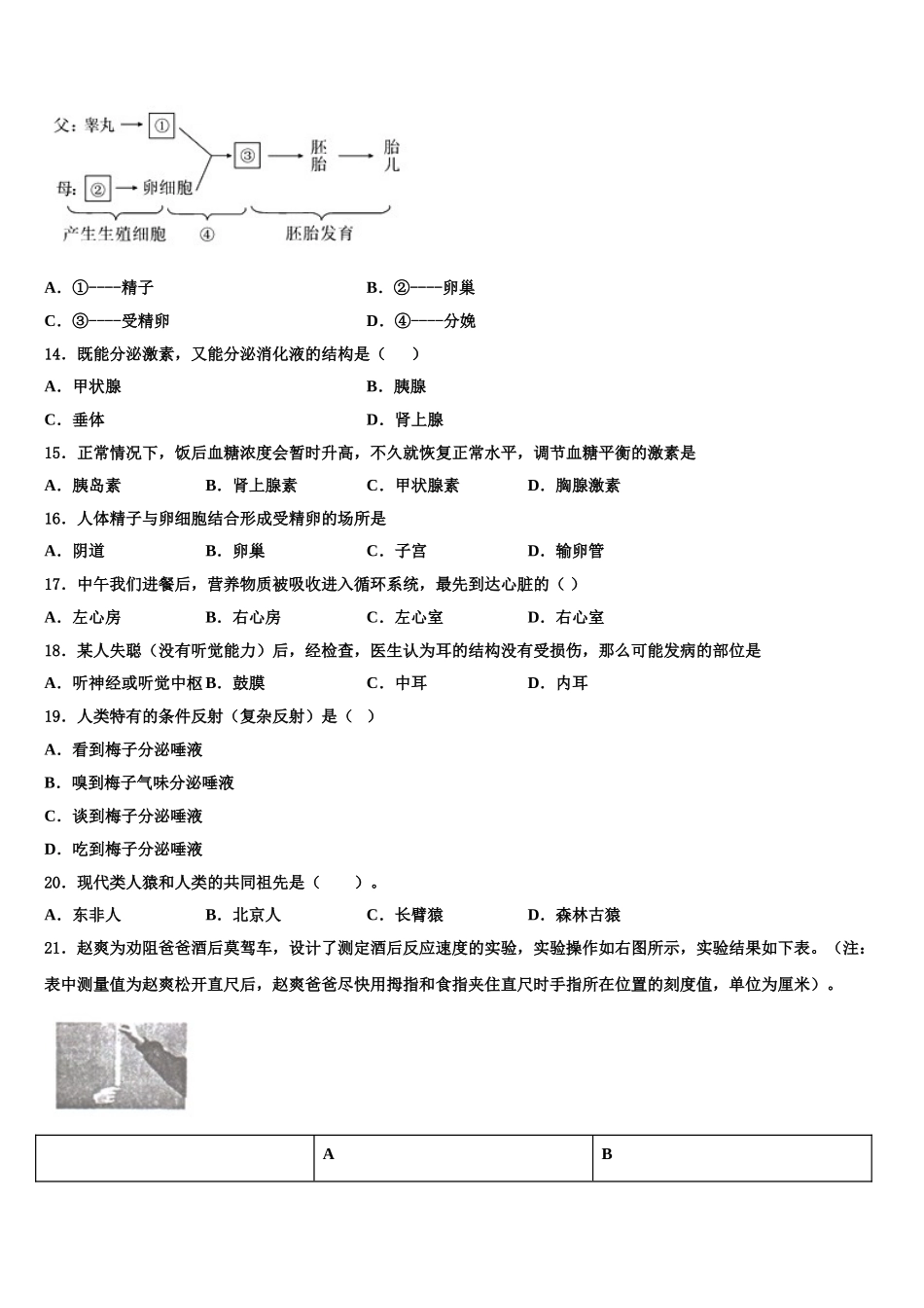 河北省衡水中学2024-2025学年七年级生物第二学期期末教学质量检测试题含解析_第3页