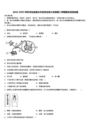 2024-2025学年河北省衡水市名校生物七年级第二学期期末检测试题含解析