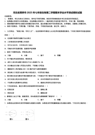 河北省黄骅市2025年七年级生物第二学期期末学业水平测试模拟试题含解析