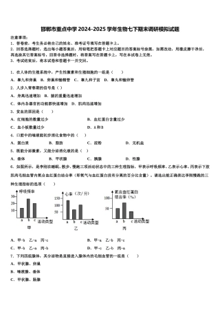 邯郸市重点中学2024-2025学年生物七下期末调研模拟试题含解析