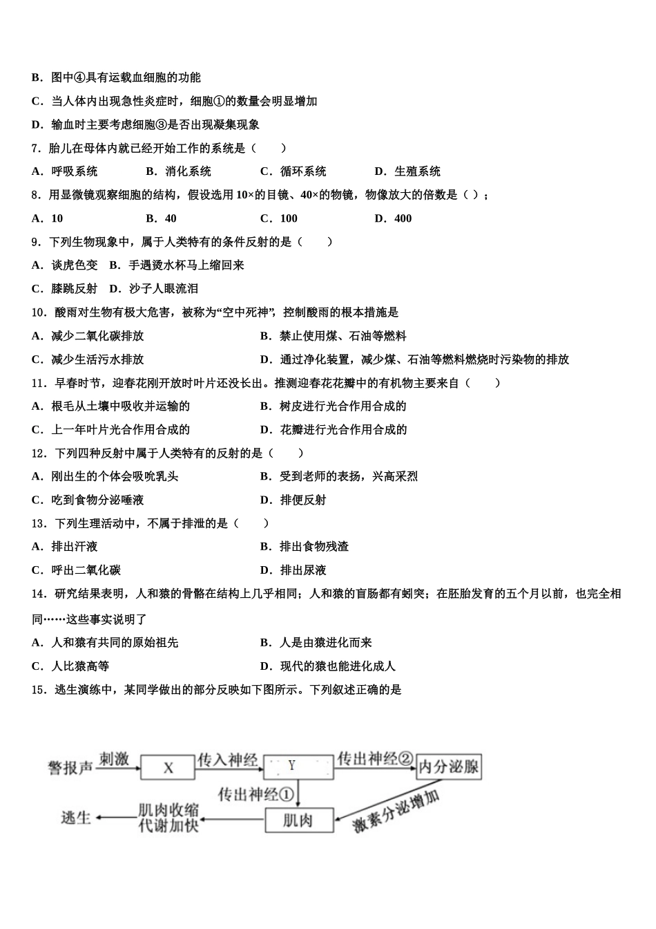 2024-2025学年河北省唐山乐亭县联考七下生物期末学业水平测试模拟试题含解析_第2页