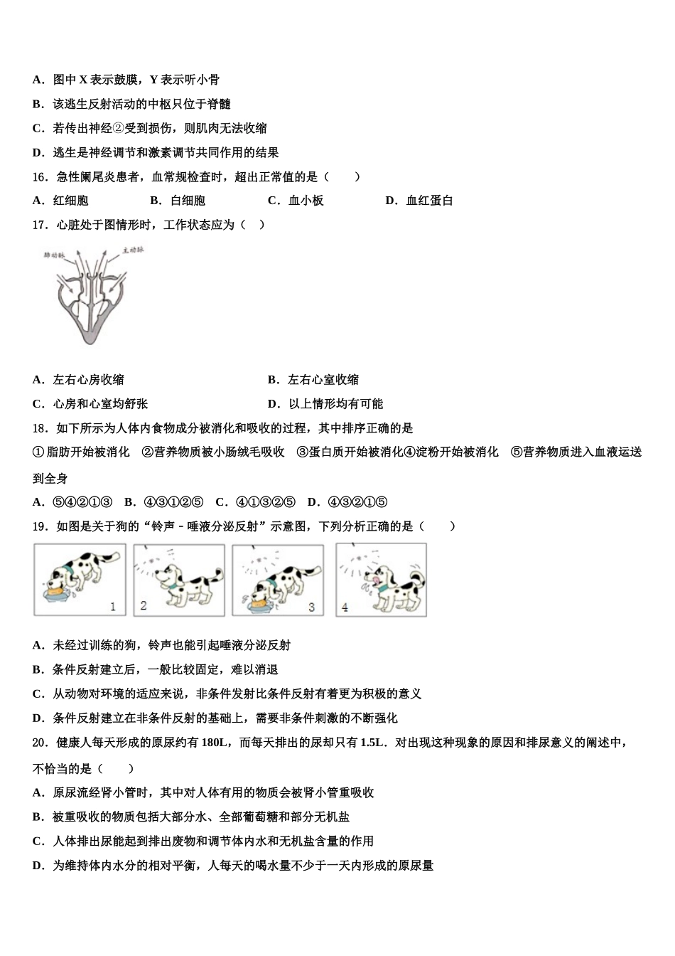 2024-2025学年河北省唐山乐亭县联考七下生物期末学业水平测试模拟试题含解析_第3页
