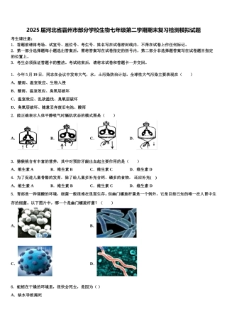 2025届河北省霸州市部分学校生物七年级第二学期期末复习检测模拟试题含解析