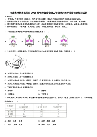 河北省沧州市孟村县2025届七年级生物第二学期期末教学质量检测模拟试题含解析