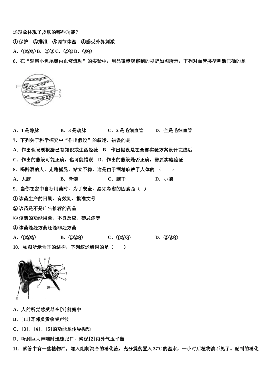 2025年河北省石家庄市四十中学七年级生物第二学期期末联考模拟试题含解析_第2页