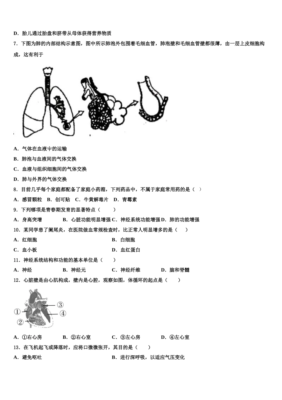 2024-2025学年河北省邯郸市第十一中学七年级生物第二学期期末考试试题含解析_第2页