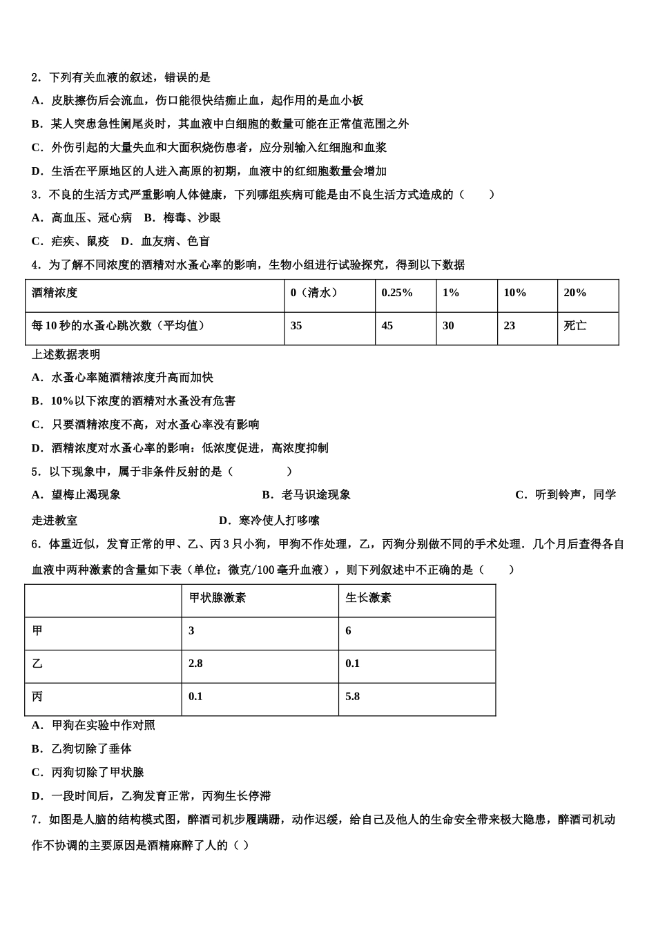 2025年河北省邯郸市永区七下生物期末达标检测试题含解析_第2页