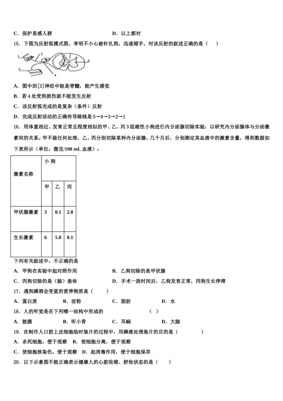2025届河北石家庄市长安区第十中学生物七下期末考试模拟试题含解析_第3页