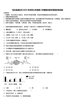河北省遵化市2025年生物七年级第二学期期末教学质量检测试题含解析