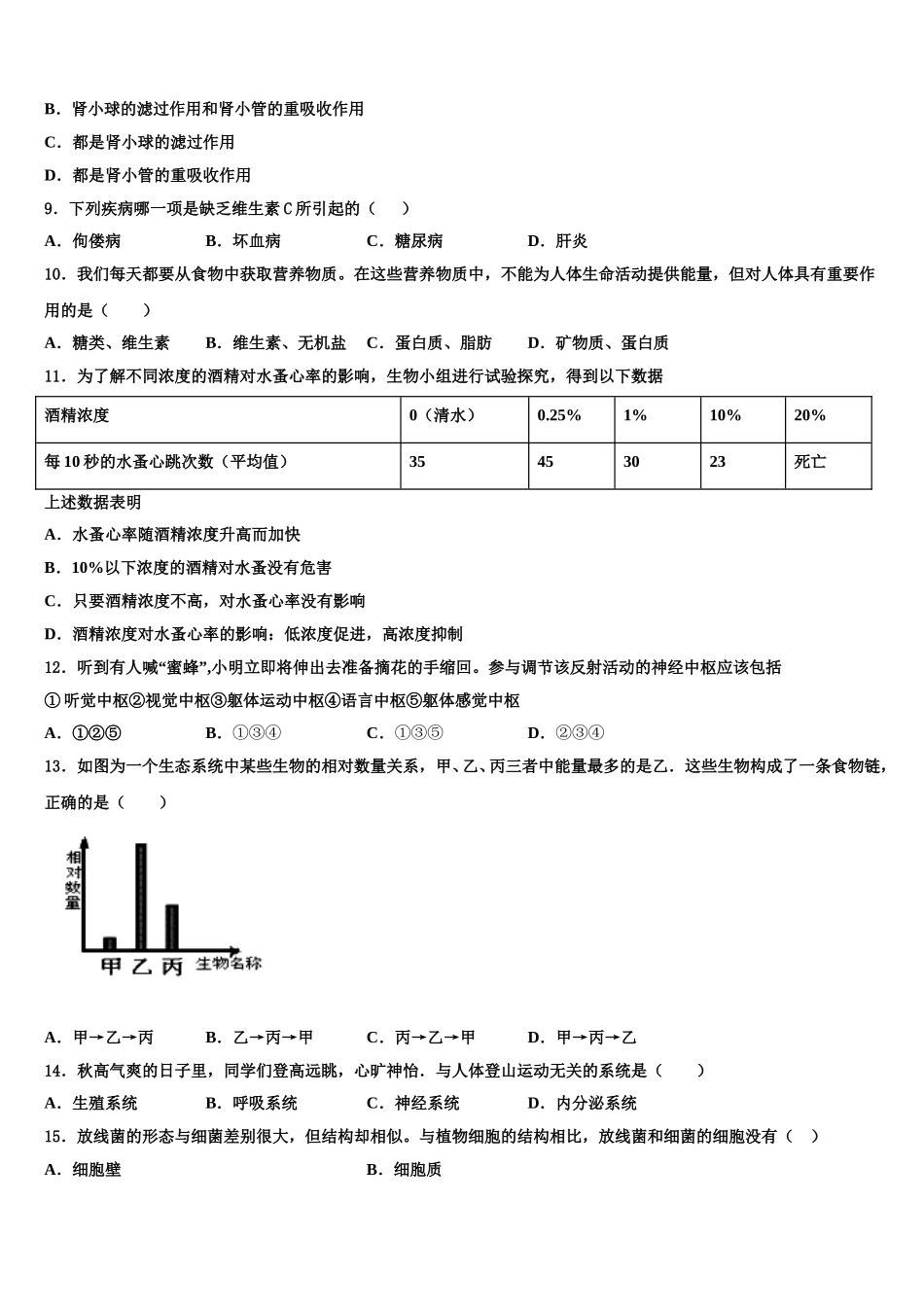 河北省保定市博野县2024-2025学年生物七下期末达标测试试题含解析_第2页