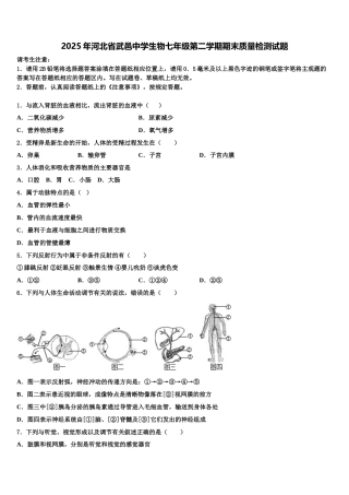 2025年河北省武邑中学生物七年级第二学期期末质量检测试题含解析