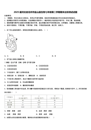2025届河北省沧州市盐山县生物七年级第二学期期末达标测试试题含解析