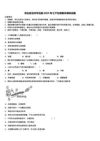 河北省沧州市沧县2025年七下生物期末调研试题含解析