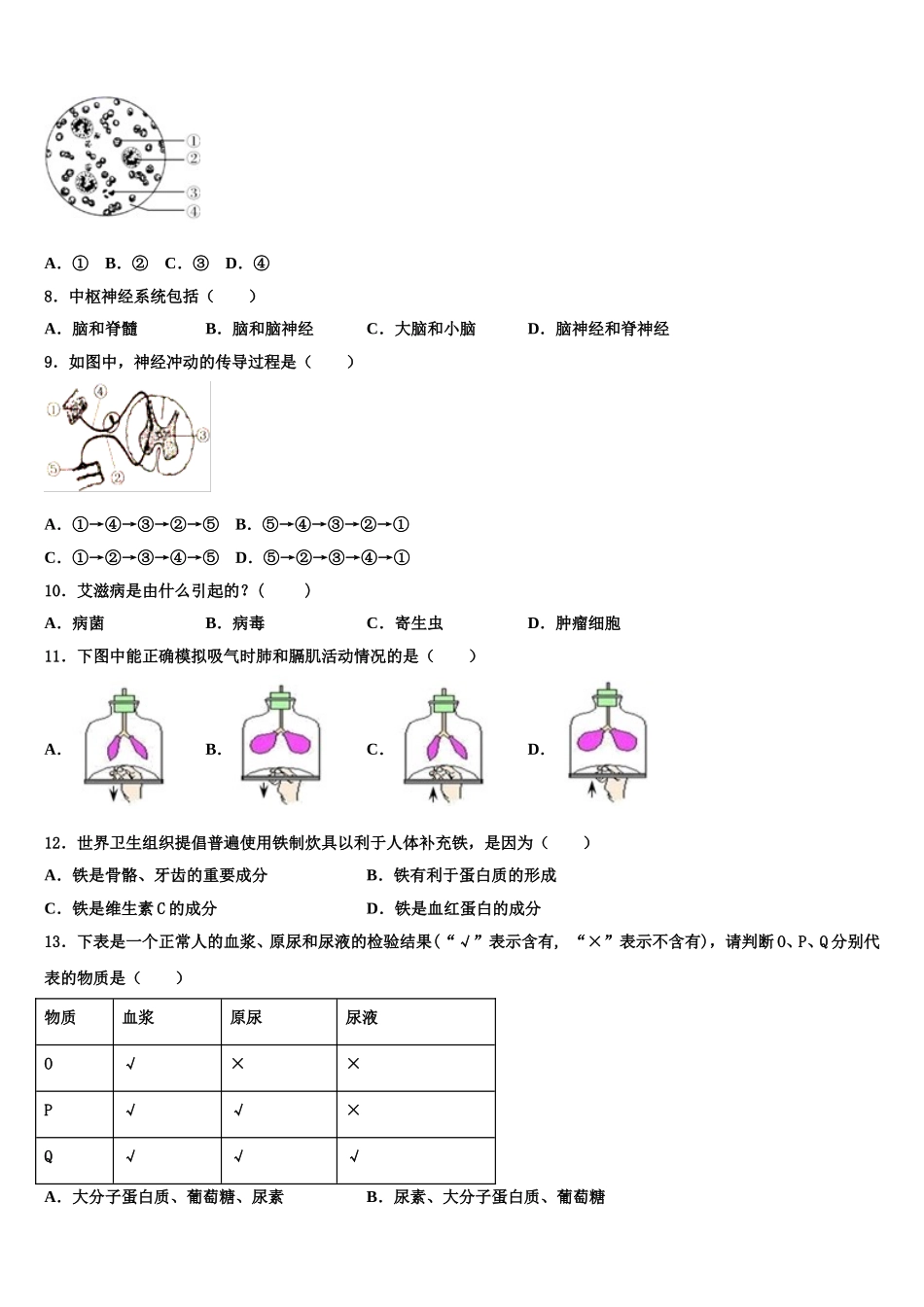河南省温县2025年生物七下期末复习检测试题含解析_第2页