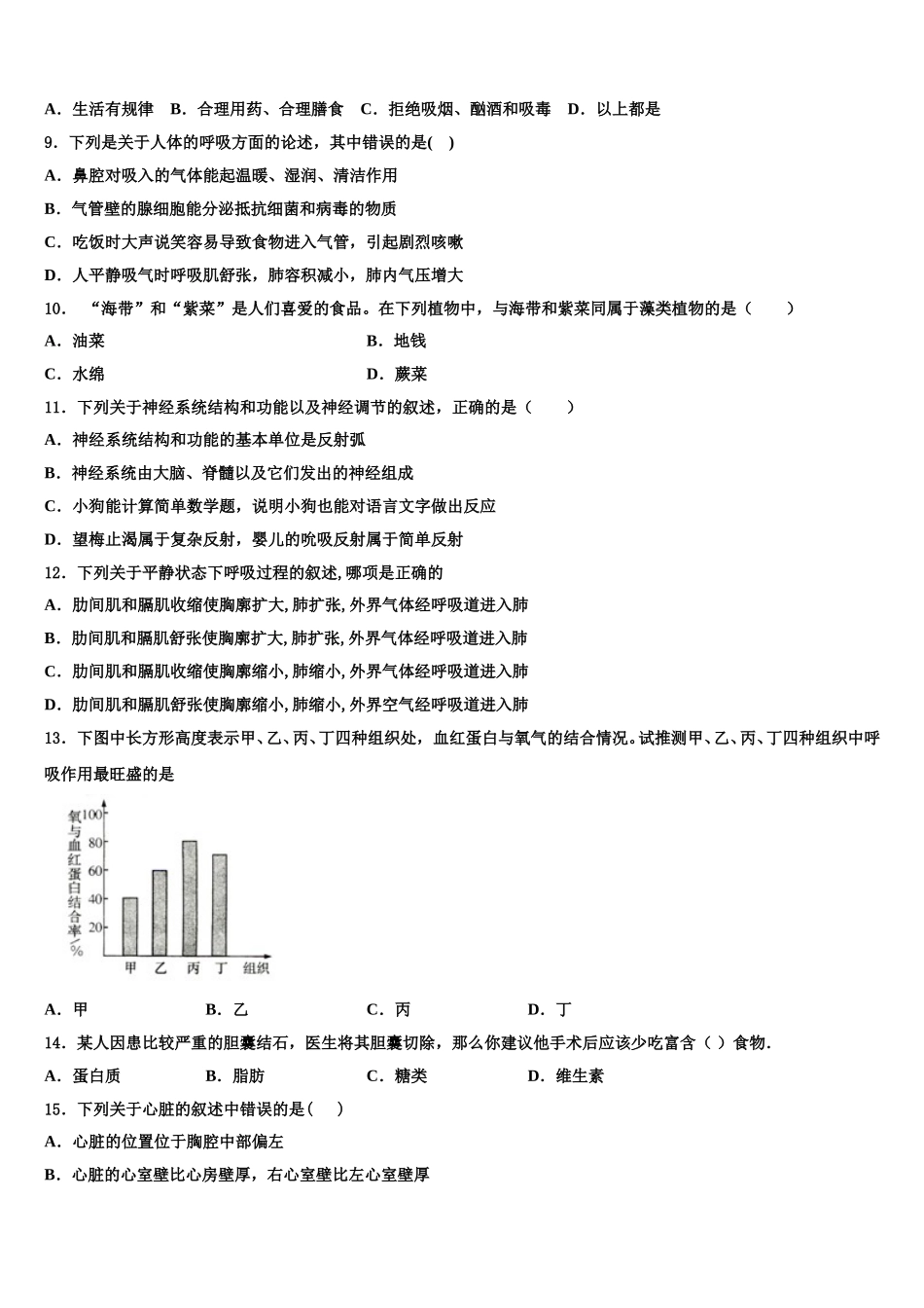 2024-2025学年河南省周口市鹿邑县生物七下期末预测试题含解析_第2页
