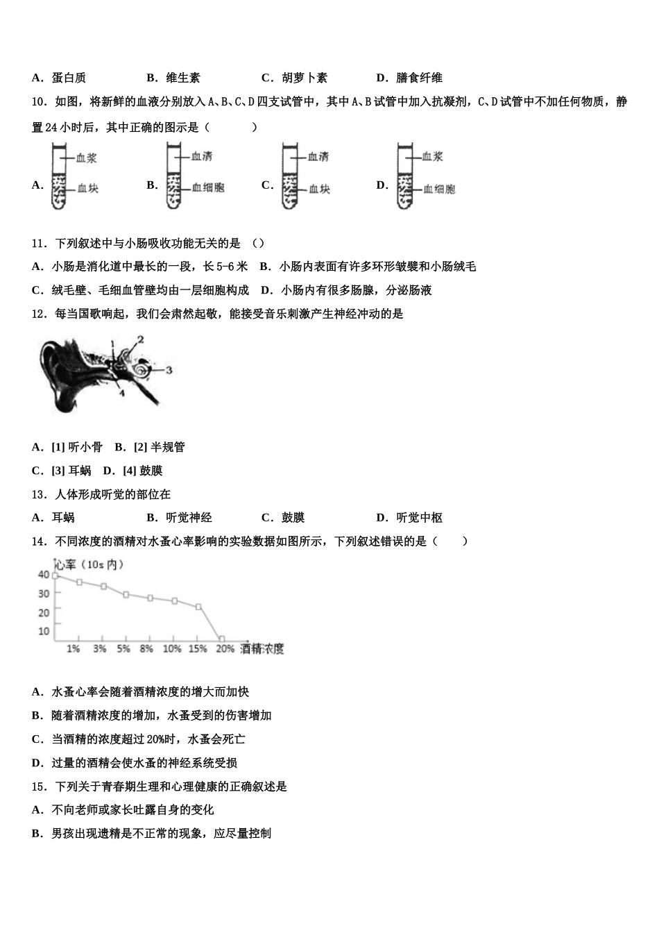 河南省郑州市外国语中学2024-2025学年七下生物期末质量检测试题含解析_第2页